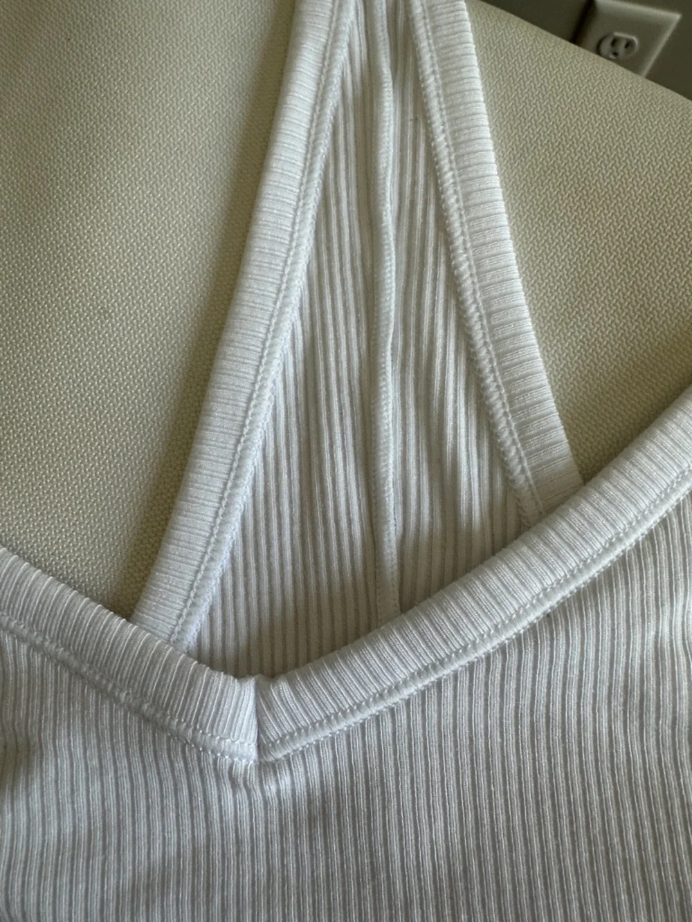 Fabletics White Ribbed V-Neck Tank with Racerback - Picture 6 of 6